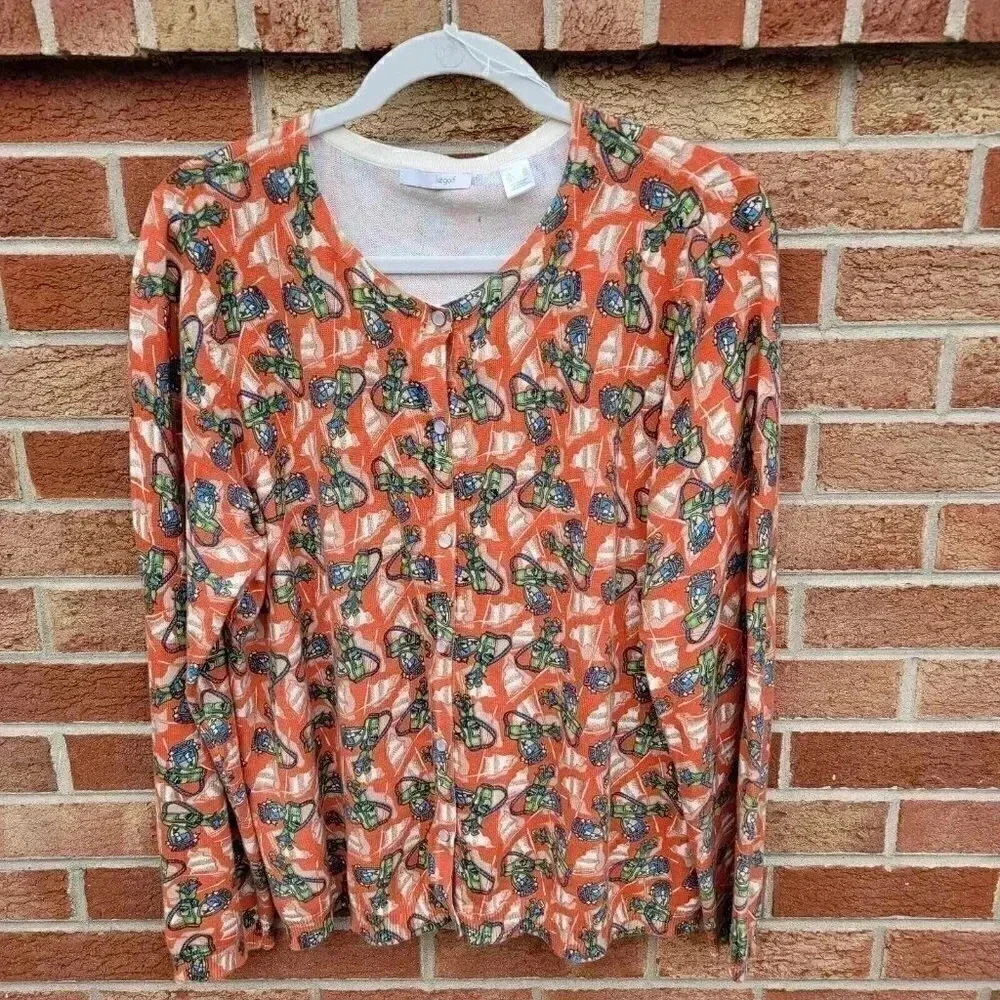 Lizgolf Button Up Cardigan Sweater Women's Size XL Golf Theme